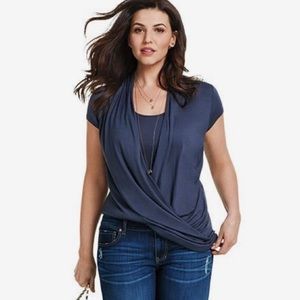 Cabi Gray Fickle Tee Layered Faux Wrap Blouse